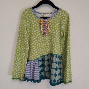 Matilda Jane 6 Likely Story Indeed Long Sleeve Shirt Top Tunic Green Blue